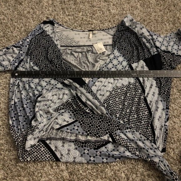 Cato Womens Pullover tie knot waist pasiley print Deep V Size XL New - Picture 6 of 8